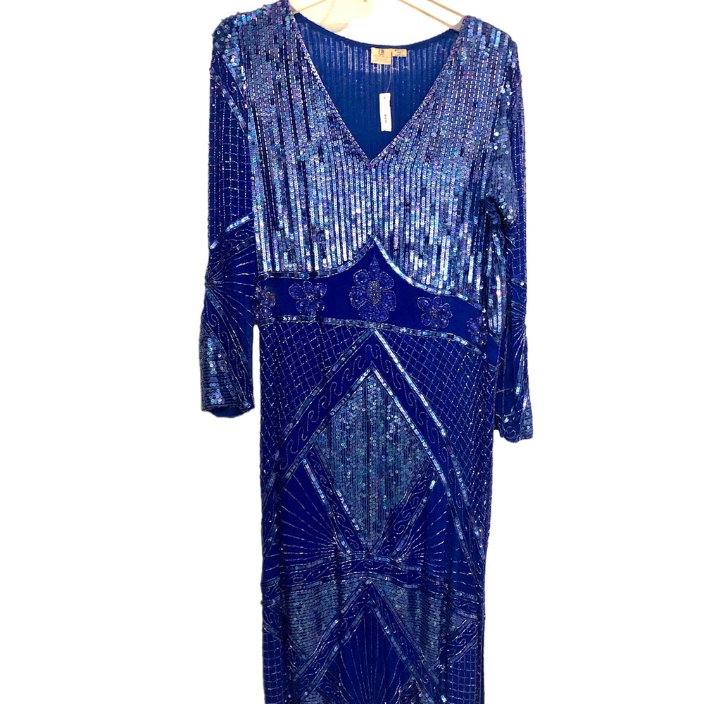 Sparkling blue sequin and beaded gown.
